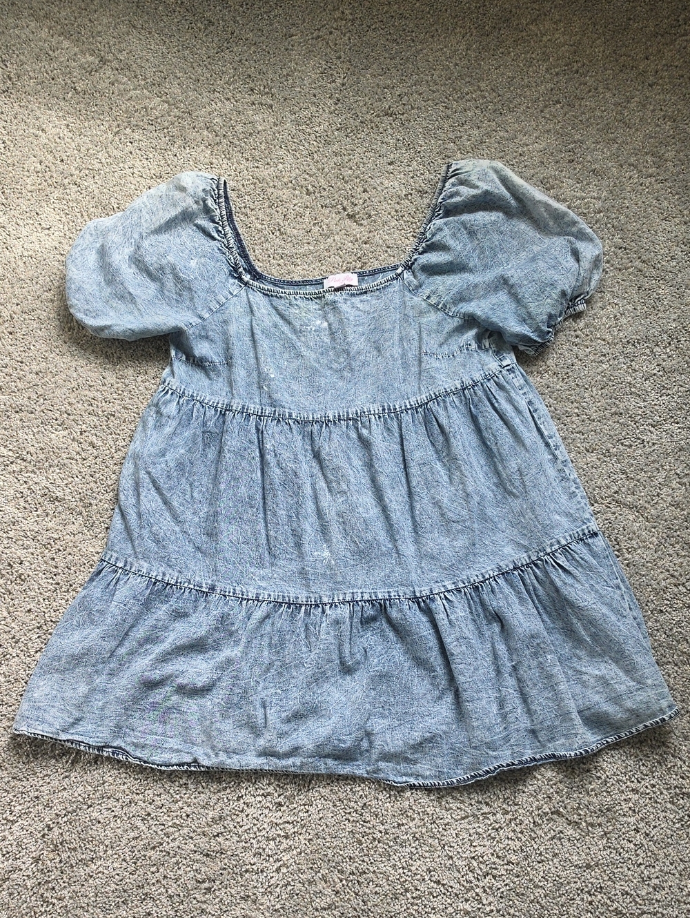 Pink Lily Light Blue Denim-Style Puff Sleeve Kids Dress